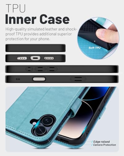 OCASE for iPhone 17 Wallet Case, Card Holder, Ice Blue | RFID Blocking, Kickstand, Magnetic Closure, PU Leather Flip Folio, Shockproof TPU Shell, Protective Phone Cover (6.3") 2025 - color: Ice Blue