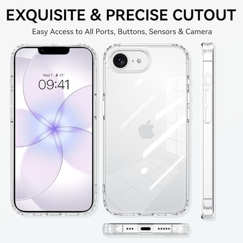 YINLAI Compatible with iPhone 17e/16e Case 6.1", Crystal Transparent Anti-Yellowing Upgraded Full Camera Protection Supports Wireless Charging Slim Shockproof Protective Phone Cover (Clear) - color: Clear, size: iPhone 17e/16e 6.1"