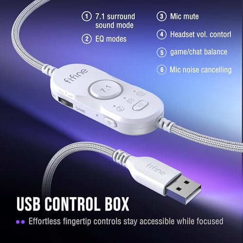 FIFINE AmpliGame H13WP USB Gaming Headset Wired, Customizable RGB Light - color: White and Purple