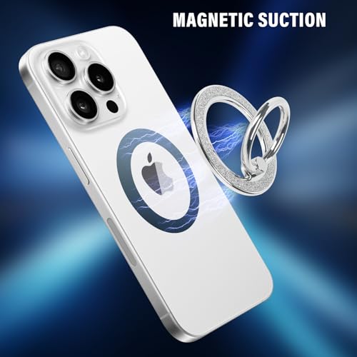 Guppy Magnetic Phone Ring Holder, Glitter Magnet Finger Ring Grip Stand Holder, 360° Rotation with Cell Phone Ring Stand, Compatible with MagSafe for iPhone 17 Pro Max 16 15 14 13 12 All-Silver - color: Silver