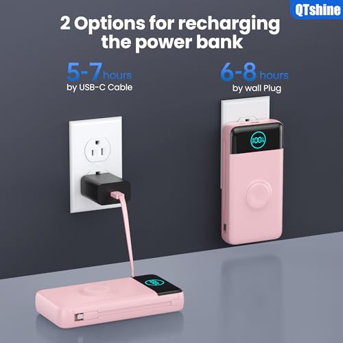 Portable Charger for iPhone, 40800mAh Power Bank with Built-in Cables & AC Wall Plug, 5 Outputs USB C Fast Charging External Battery Pack for iPhone 17/16/15/14, Android, Travel Essential (Pink) - color: Pink