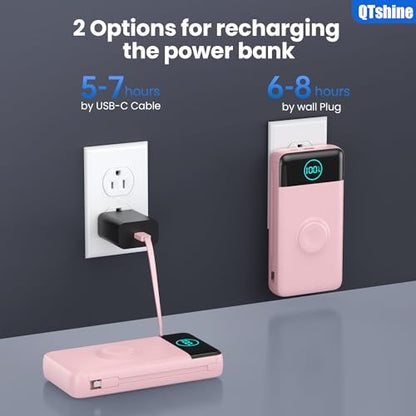Portable Charger for iPhone, 40800mAh Power Bank with Built-in Cables & AC Wall Plug, 5 Outputs USB C Fast Charging External Battery Pack for iPhone 17/16/15/14, Android, Travel Essential (Pink) - color: Pink