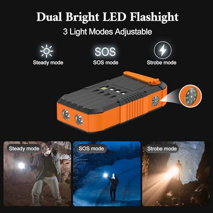 Solar Power Bank 66800mAh Built in Hand Crank for Camping and Hiking - color: orange