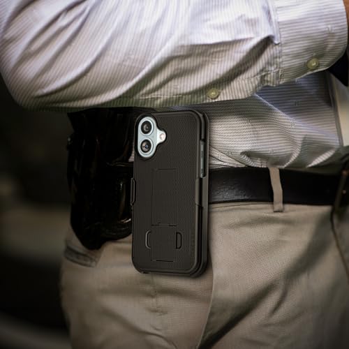 Encased DuraClip Designed for iPhone 16 Case with Belt Clip Phone Holster and Kickstand (Matte Black) - size: iPhone 16