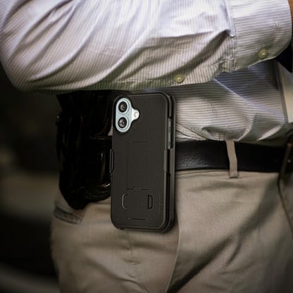 Encased DuraClip Designed for iPhone 16 Case with Belt Clip Phone Holster and Kickstand (Matte Black) - size: iPhone 16