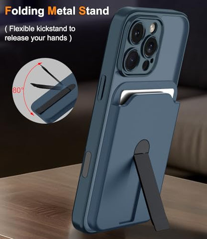 Magnetic for iPhone 16 Pro Case with Screen Protector+Removable Wallet | Compatible with MagSafe,Slim Translucent Matte Phone Cover with Magnet Credit Card Holder,Deep Blue - color: z Deep Blue