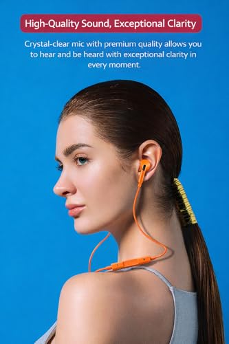 Wired in-Ear Earbuds with Microphone, 3.5mm Stereo Earphones with Soft Fit Ear Tips, Noise-Isolating Wired Headphones for Smartphones, Tablets, Laptops - Orange