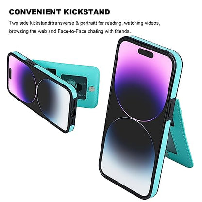 KIHUWEY for iPhone 14 Pro Max Wallet Case Card Holder Kickstand, Light Blue | Credit Card Slots, PU Leather, Magnetic Clasp, Flip Heavy Duty Protection Cover for Men and Women - color: Light Blue