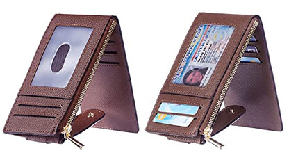 Chelmon Women's RFID Slim Card Holder Wallet | Thin Bifold Multi Card Case with Zipper Coin Pocket Purse for Women(Deep Brown) - color: Deep Brown
