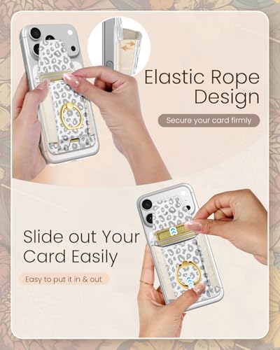Shorogyt Compatible with Magsafe Wallet with Ring Grip Magnetic Card Holder - Cute Phone Wallets with Stand for iPhone 17/16/15/14/13/12 Series for Women Girls Gray Leopard Design, Fit 7 Cards - color: Gray Leopard