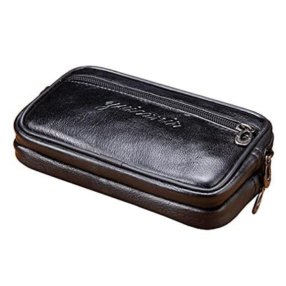Leather Phone Belt Bag Holster Pouch for Men Loop Flip Coin Purse Case Cell Phone Waist Pack Pouch Case - color: #07black