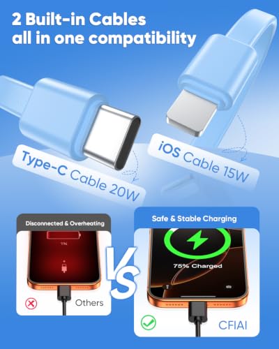 CFIAI Portable Charger 15000mAh Slim Power Bank with Built in Cables - color: Glacier