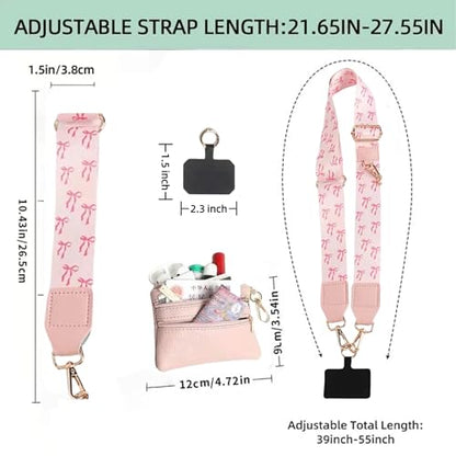 Crossbody Body Phone Holder for Women, New Phone Strap with Zippered Pouch, Adjustable Crossbody Strap - color: Pink Bow