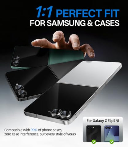 HelloDeere for Samsung Galaxy Z Flip 8 Camera Lens Protector, Military-Grade 9H+ Tempered Glass with AR Optical Tech HD Anti-Glare Anti-Scratch Metal Individual Ring Easy Install Case Friendly, Silver - color: Z Flip 8 (Silver)