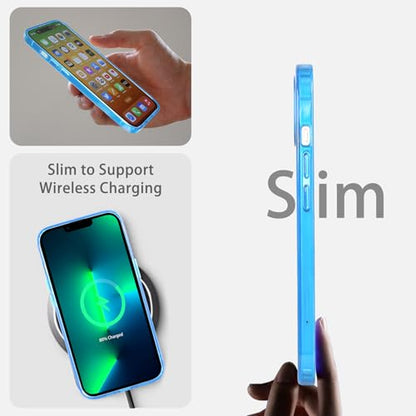 JJGoo Compatiable with iPhone 13 Pro max Case Clear, Transparent Shockproof Phone Case, Slim Anti-Scratch Hard PC Back Protective Cover Bumper, Transparent Blue - color: Transparent Blue