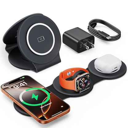 HICOBER 3-in-1 Wireless Charging Station for iPhone, Watch, AirPods, Black - color: Black