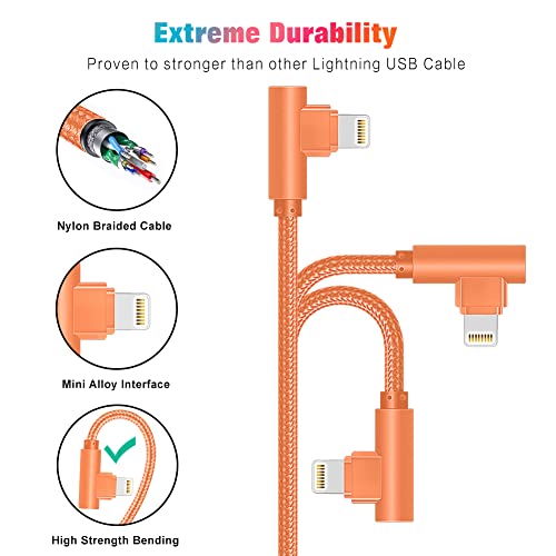 90 Degree iPhone Charger,MFi Certified USB Lightning Cable (3 Pack 6FT)