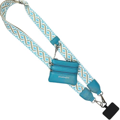 Save the Girls Clip & Go Phone Lanyard with Wallet Pouch, Peacock Blue - color: Peacock Blue