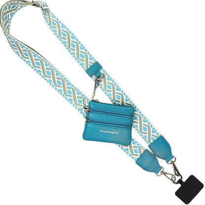 Save the Girls Clip & Go Phone Lanyard with Wallet Pouch, Peacock Blue - color: Peacock Blue