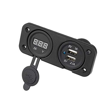 2 Port USB Socket Charger with DC Voltmeter, 12V-24V Flush Mount for Car Boat Marine