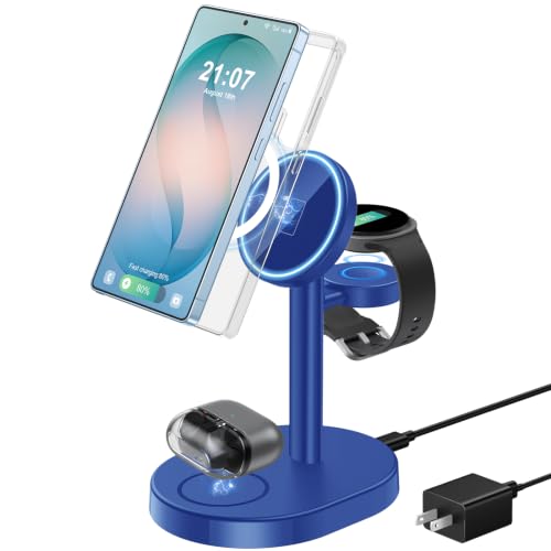 Hevanto 3 in 1 Wireless Charger for Samsung Galaxy, 15W MagSafe Charging - color: DeepBlue, size: 15W
