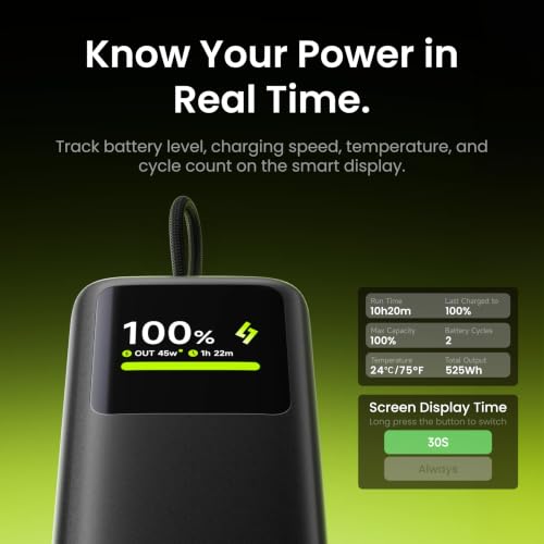 sharge 45W Power Bank 10000mAh with Built-in Retractable Cable