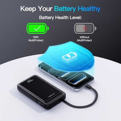 2 Pack 10000mAh Power Bank with 4 Built-in Cables for iPhone Android