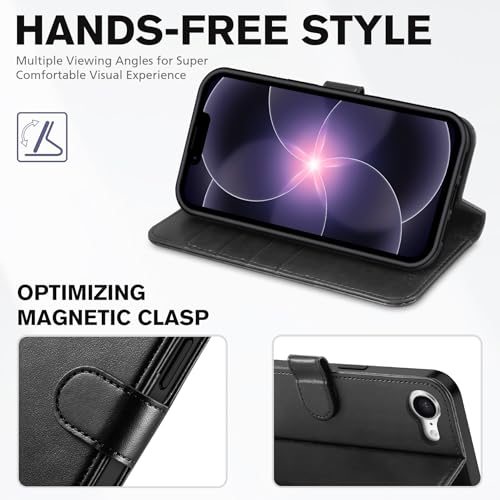 TUCCH Wallet Case for iPhone 17e/iPhone 16e (6.1"), 4 Card Holders, Black | RFID Blocking, Viewing Stand, Shockproof TPU Shell, PU Leather, Magnetic Closure, Protective Folio Flip Cover - color: Black