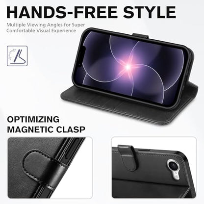TUCCH Wallet Case for iPhone 17e/iPhone 16e (6.1"), 4 Card Holders, Black | RFID Blocking, Viewing Stand, Shockproof TPU Shell, PU Leather, Magnetic Closure, Protective Folio Flip Cover - color: Black