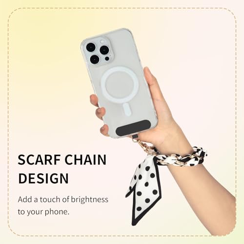 Phone Wrist Strap with Gold Metal Scarf and Universal Tether Tab, Aesthetic Print Design Ribbon Chain, Multi-Purpose Accessories for Bag Key Cellphone for Men Women Girls-Black Polka Dot - color: Black Polka Dot