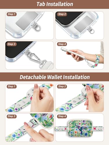 Clip and Go Strap for Phone with Wallet Crossbody Lanyard Birds - color: Birds