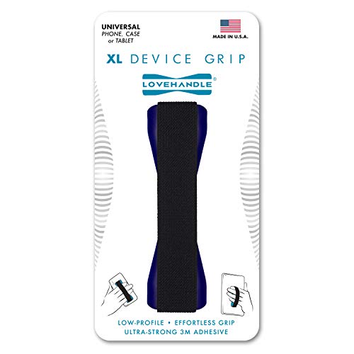 LOVEHANDLE XL Phone + Tablet Grip - Black Strap, Blue Base