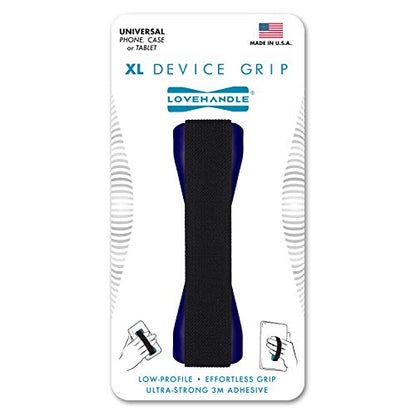 LOVEHANDLE XL Phone + Tablet Grip - Black Strap, Blue Base