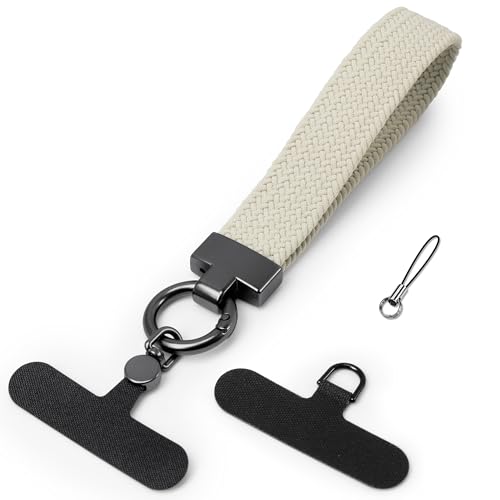 Elastic Phone Lanyard with Phone Tabs, Stretchy Braided Cellphone Wrist Strap and Keys Keychain - color: Normal Stone