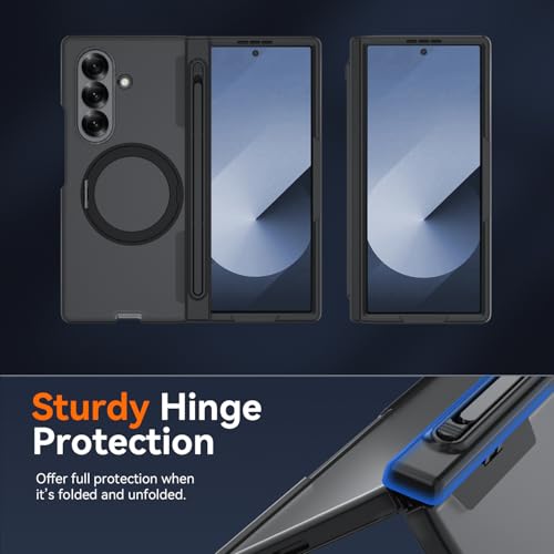 Upgraded 360° Spin Magnetic Invisible Ring Stand for Samsung Galaxy Z Fold 7 Case,[Compatible with MagSafe][S Pen Holder][Hinge Protection][Screen Protector],Shockproof Full Body Phone Cover(Black-1) - color: Black-1