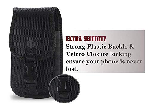 AH Military Grade Nylon Cell Phone Belt Holder for Men Android Pouch Carrying Clip for 17 16 15 14 13 12 11 & Pro Models, Samsung Galaxy S20 S21 S22 S23 S24 S25 fits with Thick Case - size: Medium (6.2 X 3.5 X 0.75 in)