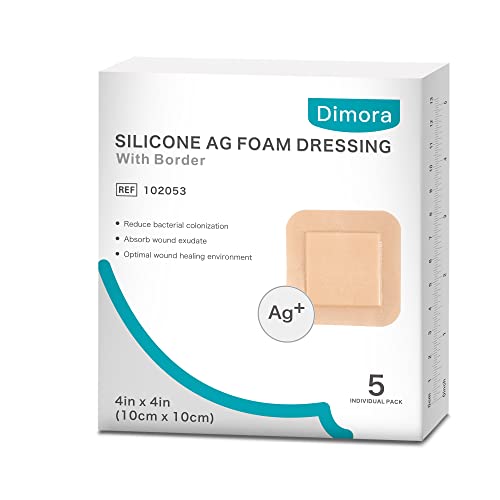 Dimora Silicone Foam Dressing 4"x4" Silver Ag Sterile with Adhesive Border - size: 4" x 4" Ag(5 PCS)