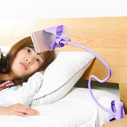 Gooseneck Cell Phone Holder Flexible for Desk Long Arm Mobile Phone Stand with Clip for Headboard & Bedside, Flexible Phone Stand Lazy Bracket Mount Clamp (Purple) - color: Purple