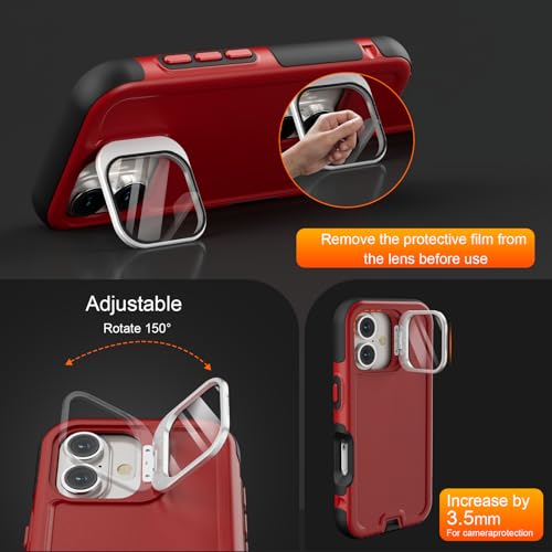 Follaroma Magnetic for iPhone 17 Case with Camera Stand, Red, 6.3" | Built-in Glass Camera Cover,Compatible with MagSafe,Heavy Duty Shockproof Protective,Military-Grade Anti-DropDual Layer Cover - color: Black Red, size: iPhone 17 6.3''