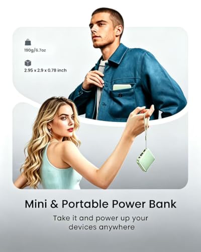 ummz Mini Portable Charger with Built-in 4 Cables，12000mAh Small Power Bank - color: green