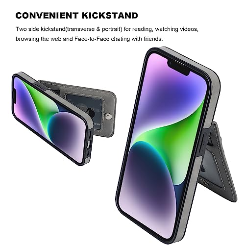 KIHUWEY for iPhone 14 Wallet Case Card Holder Kickstand, Gray - color: Gray