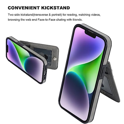 KIHUWEY for iPhone 14 Wallet Case Card Holder Kickstand, Gray - color: Gray