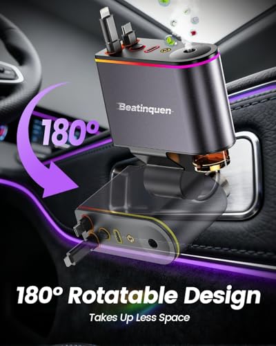 5 in 1 Retractable Car Charger USB C, Car Phone Charger for Dual Cables