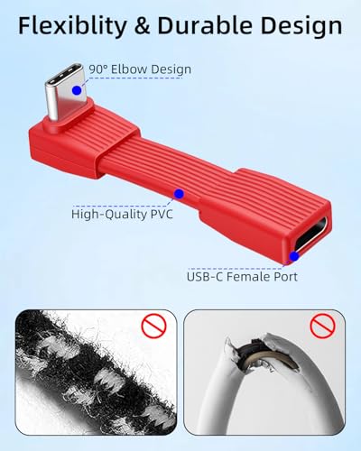 80Gbps Short USB 4 Flat Extension Cable,3.1 USB C Fast Charging Cable,PD 240W 90 Degree USB C Male to USB C Female Extender Cable,8K@60Hz Video Display for Phone,Tablets,Red(0.16FT/2Pack) - style: 2 Red