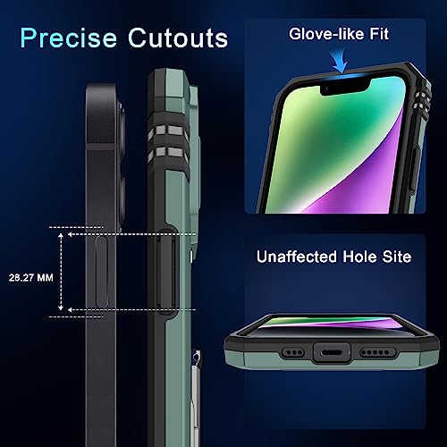 DEERLAMN Case for iPhone 13/iPhone 14 6.1-Inch with Slide Camera Cover+Screen Protector(2 Packs),Rotated Ring Kickstand Military Grade Shockproof Protective Cover-Green - color: Green