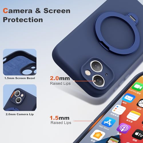 Case for iPhone 14 with 360°Spin Stand,6.1" Dark Blue | Magnetic 360°Spin Stand,Compatible with Mag-Safe,Soft Silicone 14 Case - color: Dark Blue, size: Iphone 14