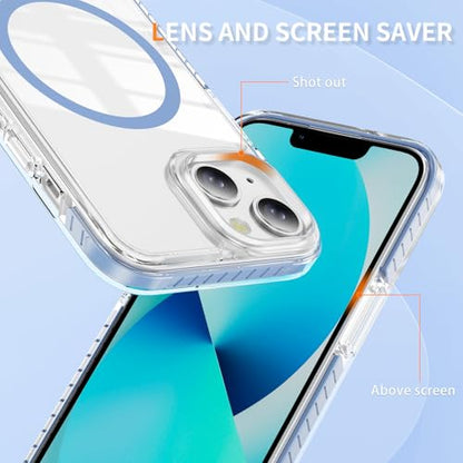DEERLAMN Magnetic Clear Case for iPhone 13/iPhone 14 6.1-Inch, [Compatible with Magsafe][Anti-Yellowing] Transparent Slim Shockproof Protective Phone Cover, Blue - color: Blue, size: iPhone 13/14-6.1 Inch