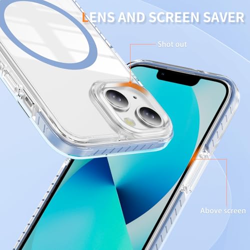 DEERLAMN Magnetic Clear Case for iPhone 13/iPhone 14 6.1-Inch, [Compatible with Magsafe][Anti-Yellowing] Transparent Slim Shockproof Protective Phone Cover, Blue - color: Blue, size: iPhone 13/14-6.1 Inch