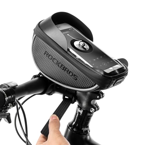ROCKBROS Bike Phone Mount Bag, Waterproof Handlebar Bag for Cycling | Water-resistant Phone Bag Fits Phones Up to 6.5", with Touch Screen Access, Storage Space and Reflective Strips for Cycling - color: black