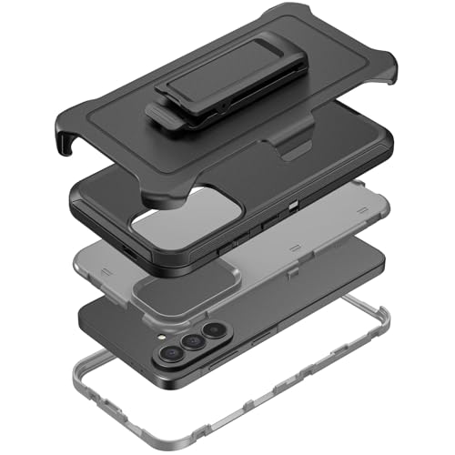 Compatible with Samsung Galaxy A37 Case, with Belt Clip Holster Heavy Duty Rugged Shockproof Full Body Protection Kickstand Cover for Samsung Galaxy A37 Phone (Black+Grey) - color: Black+Grey